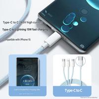 Cable de Datos USB-C 3 en 1, Cable de Carga Rápida PD de 6 A con Trenzado de Nailon USB 2.0 para Teléfonos Móviles, Cable de Carga Micro Tipo C