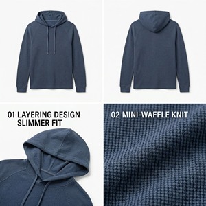 Sweat-shirt à capuche léger et respirant en coton gaufré bleu marine pour homme, personnalisé et de luxe - Product Image 2