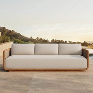 Ensemble de canapé d'extérieur en teck massif avec ottoman et table basse, mobilier de patio résistant aux intempéries pour jardin et cour - Product Image 2