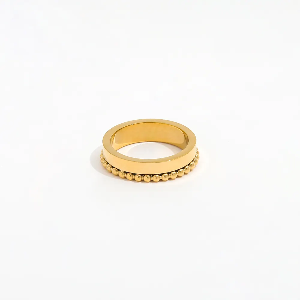 Haut de gamme plaqué or perle Surround Pinky anneaux en acier inoxydable géométrique éternité bande anneaux