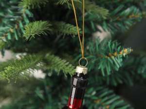 Bouteille miniature en verre rouge de style antique scintillante et festive pour la décoration suspendue de l'arbre de Noël et comme cadeau - Product Image 3