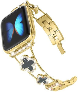 Gelang logam berlian jam tangan wanita modis gelang baja tahan karat tali jam tangan semanggi empat daun untuk jam tangan - Product Image 2