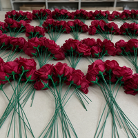 Rose artificielle faite à la main, économique, à tige unique, sans feuilles, 30 cm, 7,5 cm, en soie rouge bordeaux, pour bouquet de mariage, décoration de vase, vente en gros