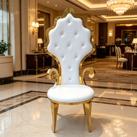 Chaise de trône royale de luxe en acier inoxydable doré, chaise de mariage rembourrée, chaise de banquet à dossier haut, chaise d'événement royal, mobilier d'hôtel