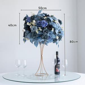 زهرة اصطناعية ملكي أزرق للزفاف أخضر ورد زهور كرة ممر أزرق طاولة العدائين لوازم حفلات ديكورات للأطفال - Product Image 5