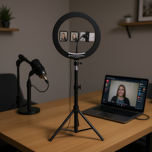 Anneau lumineux pour selfie Mingdian 10 pouces RGB, trépied 76 pouces, support de téléphone, équipement de diffusion en direct, alliage d'aluminium - Product Image 2