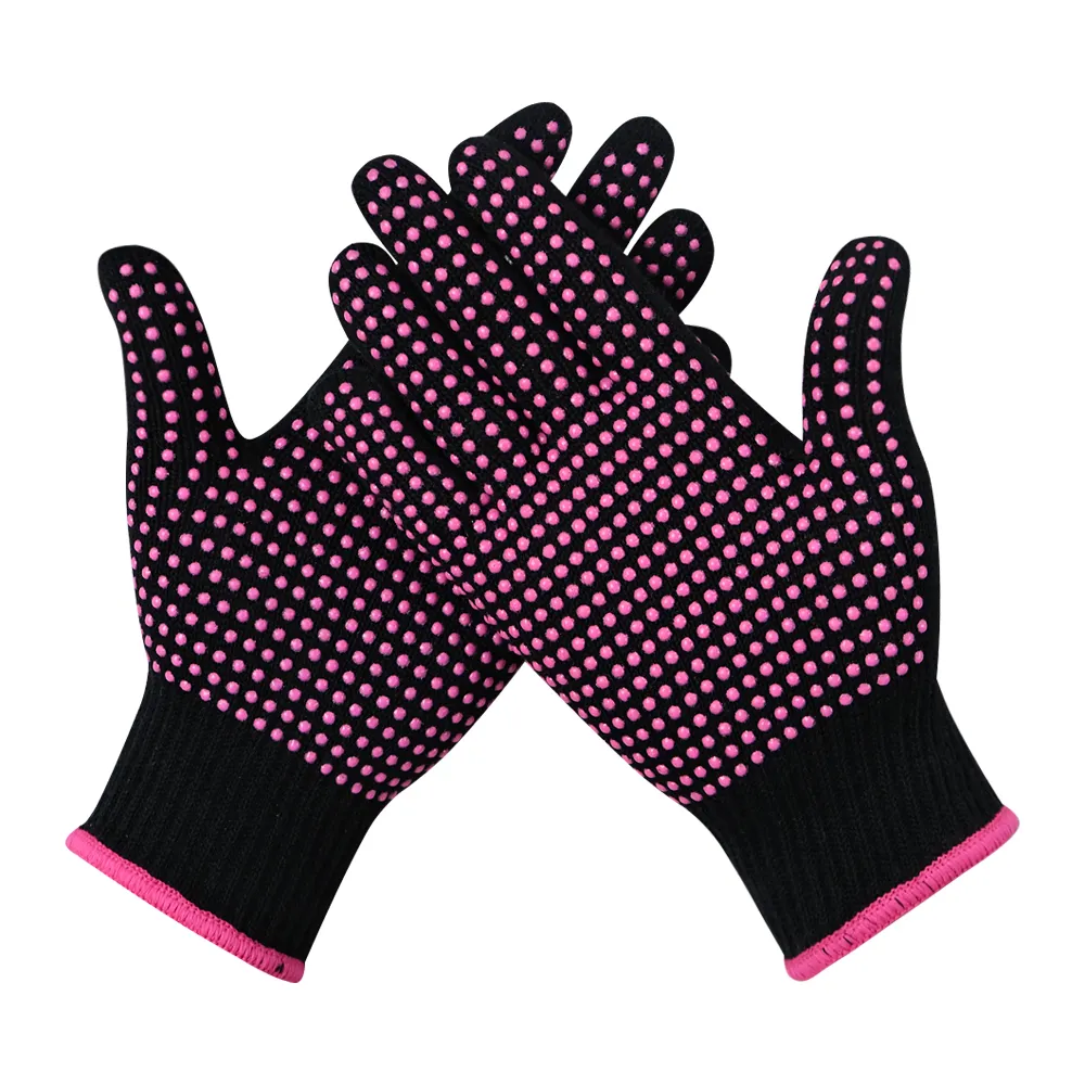プロの耐熱手袋PVC両面ドットビーズパーマカーリングスティックストレートヘア高温耐性手袋