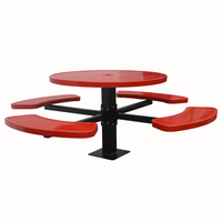 Mobilier d'extérieur Table de pique-nique de camping à piédestal en acier commercial avec banc Table et chaise de salle à manger en métal pour le restaurant à l'extérieur du parc