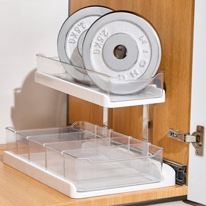Support OEM 2-Tier Clear Pull-Out Tray for Home with Dividers <b>Under</b> Sink Cosmetic Storage Organizer for Cabinet Storage Rack - Product Image 1
