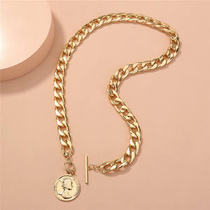 Collana Hip Hop Dorata con Catena Spessa e Ciondolo a Medaglione <span class=keywords><strong>per</strong></span> Donne e Ragazze - Product Image 4