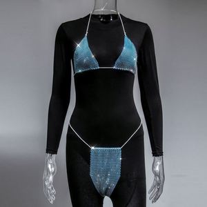 Oferta de Verano: Conjunto de <span class=keywords><strong>Bikini</strong></span> de Lujo con Pedrería Brillante, Traje de Baño Sexy con Cristales y Diamantes para Mujer, Estilo Halter con Tiras - Product Image 6