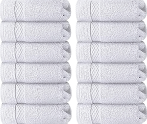 White Classic Luxury Turkish Cotton 12-Piece <b>Flannel</b> Set Hotel-Style Bath Towels <b>Face</b> Cloths Soft Plush High Absorbent 500-699 - Product Image 1