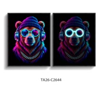 Tableau mural LED sur toile, Tableau sur toile Ours Néon, Peinture sur toile Cyberpunk, Impression UV Cadre MDF 50x70cm Personnalisé