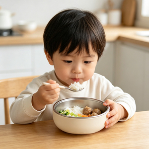 Bol pour bébé en acier inoxydable avec revêtement extérieur en silicone, design minimaliste rond, sans BPA, pour l'alimentation des bébés et des enfants - Product Image 3