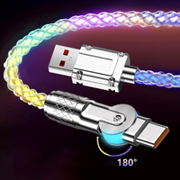 Câble USB-A vers USB-C lumineux RVB en gros, charge rapide 3A, rotatif à 180 degrés, cordon de transfert de données lumineux pour téléphone et PC