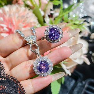 Conjunto de Joyerí<span class=keywords><strong>a</strong></span> de Moda para Mujer: Collar con Colgante de Girasol con Corte Starlight y Anillo de Cobre de Lujo con Diamantes de Colores, Éxito de Ventas de Fábrica - Product Image 3