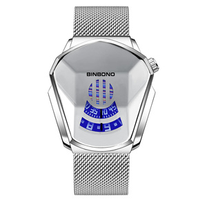 Orologio da uomo BINBOND, modello moto, alla moda, al quarzo, luminoso, con cinturino in acciaio a maglia, touchscreen, tecnologia nera. - Product Image 2