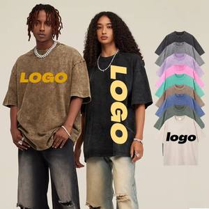 เสื้อยืดโอเวอร์ไซส์ทรงหลวมสไตล์สตรีทแวร์ ผ้าฝ้ายถัก 100% ซักย้อมแบบวินเทจ  สำหรับสกรีนโลโก้ด้วยเทคนิคซิลค์สกรีน - Product Image 1