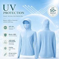 Vêtements de protection solaire personnalisés UPF50+ en tissu soie glacée léger et respirant avec masque facial et trou pour queue de cheval, fermeture éclair, chemise de protection solaire