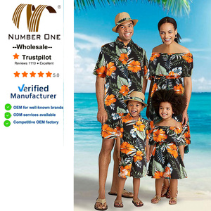Tenues assorties pour la <span class=keywords><strong>famille</strong></span> Hawaï Ensemble chemise et robe florale parent-enfant pour maman papa garçon fille <span class=keywords><strong>Vacances</strong></span> à la plage Voyage Resort Vêtements - Product Image 1