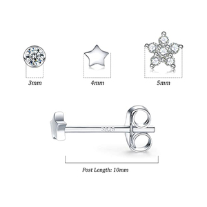 Nouvelles boucles d'oreilles clous en argent S925, style étoile et rond, collection mini bijoux tendance - Product Image 4