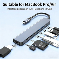 Base de Conexión 7 en 1 Tipo C con HD 4K, USB 3.0, OTG, Lector de Tarjetas TF y SD, Carga PD para Laptop, Teléfono Móvil, Tablet, Switch, Hub USB C