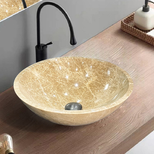 Lavabo rond en marbre Light Emperador poli <span class=keywords><strong>pour</strong></span> salle de bain, idéal <span class=keywords><strong>pour</strong></span> hôtel, villa, maison, cuisine et décoration de crédence. - Product Image 3