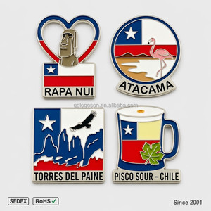 Imán de nevera metálico con bandera de Chile, diseño personalizado, esmalte suave, Rapa Nui, <span class=keywords><strong>Atacama</strong></span>, Torres Del Paine, Pisco Sour, recuerdo, venta al por mayor de fábrica - Product Image 1