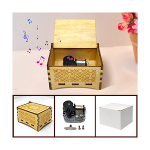 Custom Printing Wooden Clockwork Rotating Music Box Creative Wind Up Mechanism Musical Boxes for Wedding Souvenir Birthday Gift