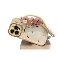 Dessin animé mignon ours TPU étui de téléphone portable pour iPhone 16 Pro Max 15 Plus 13 Mini 14-antichoc avec lanière incluse