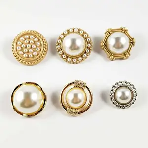 Blazer Wanita, Aksesoris Pakaian Garmen Dihiasi Berlian Imitasi Emas Besar Kancing Mutiara untuk Kerajinan