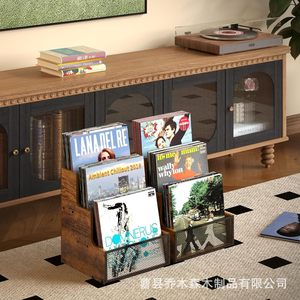 Organizador de revistas de madera, caja de almacenamiento de escritorio de 3 niveles para discos, libros, uso en escritorio de oficina - Product Image 3