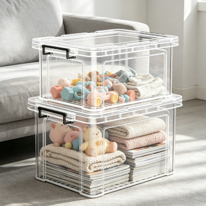 Contenedor de Almacenamiento de Plástico Transparente con Asa, Caja Transparente de Gran Capacidad para Dormitorio, Sala de Estar y Oficina - Product Image 2
