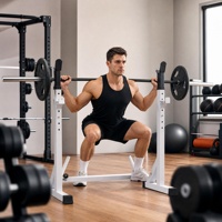 Support de Squat Robuste en Acier, Réglable Multi-Positions avec Crochets en J, Barres de Sécurité, pour Entraînement de Musculation, Demi-Rack de Fitness
