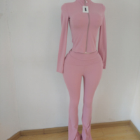 Vêtements pour femmes Veste à capuche 2 pièces avec fermeture éclair Pantalon évasé Gym Fitness Sets Custom Logo Tall Girl Friendly Outfit Tracksuit Set