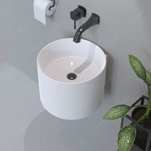 韩国市场批发一体式壁挂陶瓷盆浴室圆形盆 - Product Image 5