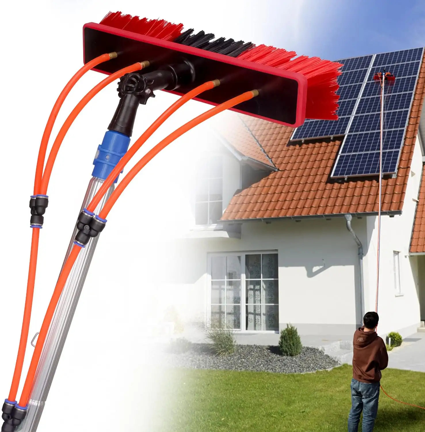 Water Fed Pole Kit  35 FT Adjustable Window Cleaning Brush and Pole  10m Length Window Cleaner Brush   Solar Panel Cleaning