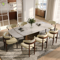 Table de salle à manger de luxe en forme de lune, style italien, avec base en métal doré, multifonctionnelle, télescopique, peu encombrante