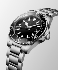 Reloj de Buceo de Acero Inoxidable con Esfera Negra, Bisel Giratorio Negro y Ventana de Fecha Longinesing - Product Image 4