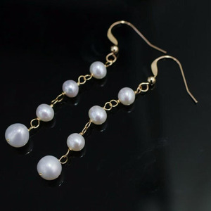 Pendientes Largos con Borlas y Perlas de Oro de 14K, Pendientes Colgantes con Cadena de Perlas Graduadas de Agua Dulce Natural - Product Image 3