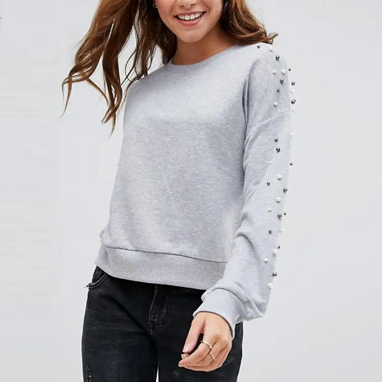 Sweat-shirt à capuche pour femmes, col ras du cou, manches longues, avec perles, populaire, offre spéciale,