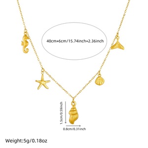 Ocean Themed Gold Plated Necklace And Bracelet Set With Starfish Seahorse Conch Shell Charms Stainless Steel Jewelry Gift - Product Image 4