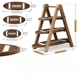 Plateau multifonctionnel en bois massif, pliable, pour le camping en plein air, plateau de service pour les collations et les fruits, couleur rétro, design à 3 niveaux - Product Image 4