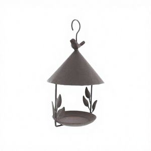 Mangeoire et nichoir à oiseaux suspendus en métal de luxe, design moderne avec patine décorative, en fonte pour jardin et balcon - Product Image 3