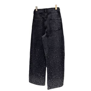 กางเกงยีนส์เอวสูงแฟชั่นวินเทจสำหรับผู้หญิงกางเกงยีนส์ขาตรงแบบลำลองระบายอากาศติดคริสตัลพลอยเทียมสำหรับฤดูหนาวและฤดูร้อน - Product Image 2