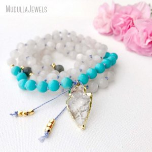 MN19802 Collar Mala de Cuentas de Piedra de Luna y Turquesa, 108 Cuentas, Clásico, de Sanación Natural, para Yoga y Meditación - Product Image 2