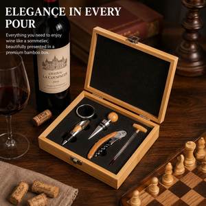 Coffrets cadeaux d'accessoires ouvre-bouteille de vin rouge en bois de bambou de luxe personnalisés avec logo d'entreprise - Product Image 6