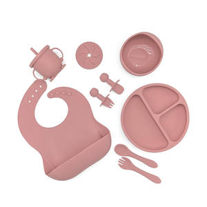 OEM Direct Sales Baby Feeding Set <b>Kid</b> Design Style Silicone Bib Bowl Plate With Straw Training <b>Cup</b> Spoon Fork Cutlery Food Grade - Product Image 1