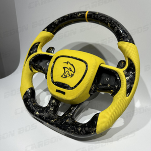 Volante Deportivo de Carreras de Fibra de Carbono Forjado en Oro para Dodge <span class=keywords><strong>Challenger</strong></span> Charger SRT, con Cuero Napa de Calidad Amarilla R/T - Product Image 5