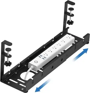 Office No Drilling Extendable Under Desk wire mesh no drill cable management tray